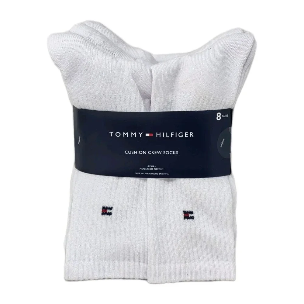 2pk Tommy Hilfiger Men's Casual Cushion Crew Sock (16 Pair) Fits Size 7-12 White